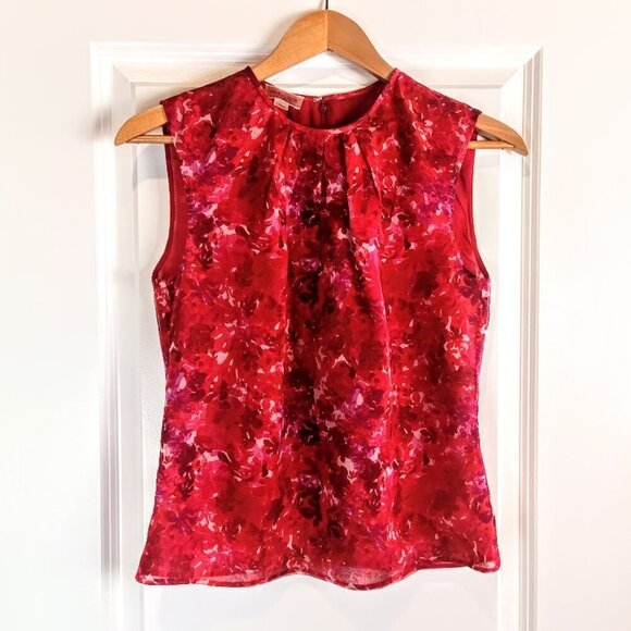 Giambattista Valli Red Pink Floral Italian Silk Sleeveless Top - Picture 1 of 7